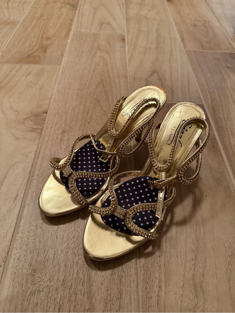 Gold Crystal-Embellished High Heels - Women's Dress Sandals